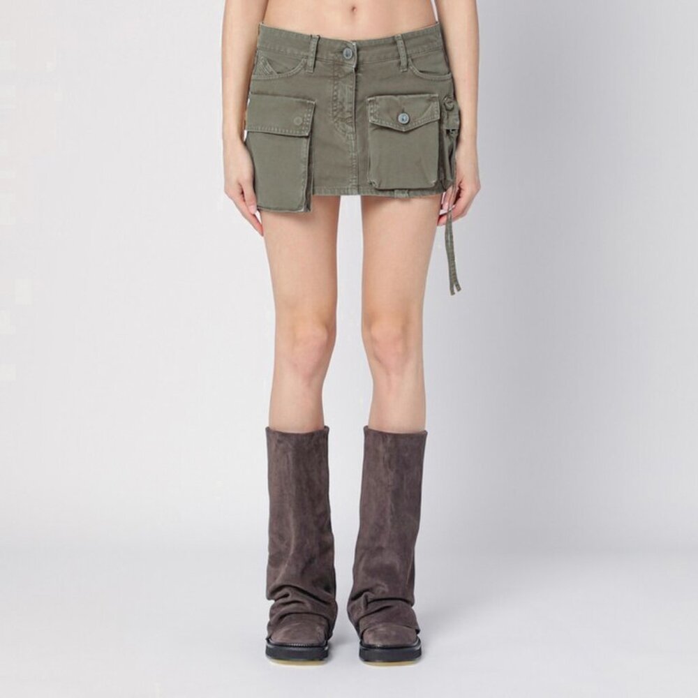 Bershka Cargo Mini Denim Skirt in Light Green Khaki - Size US 2